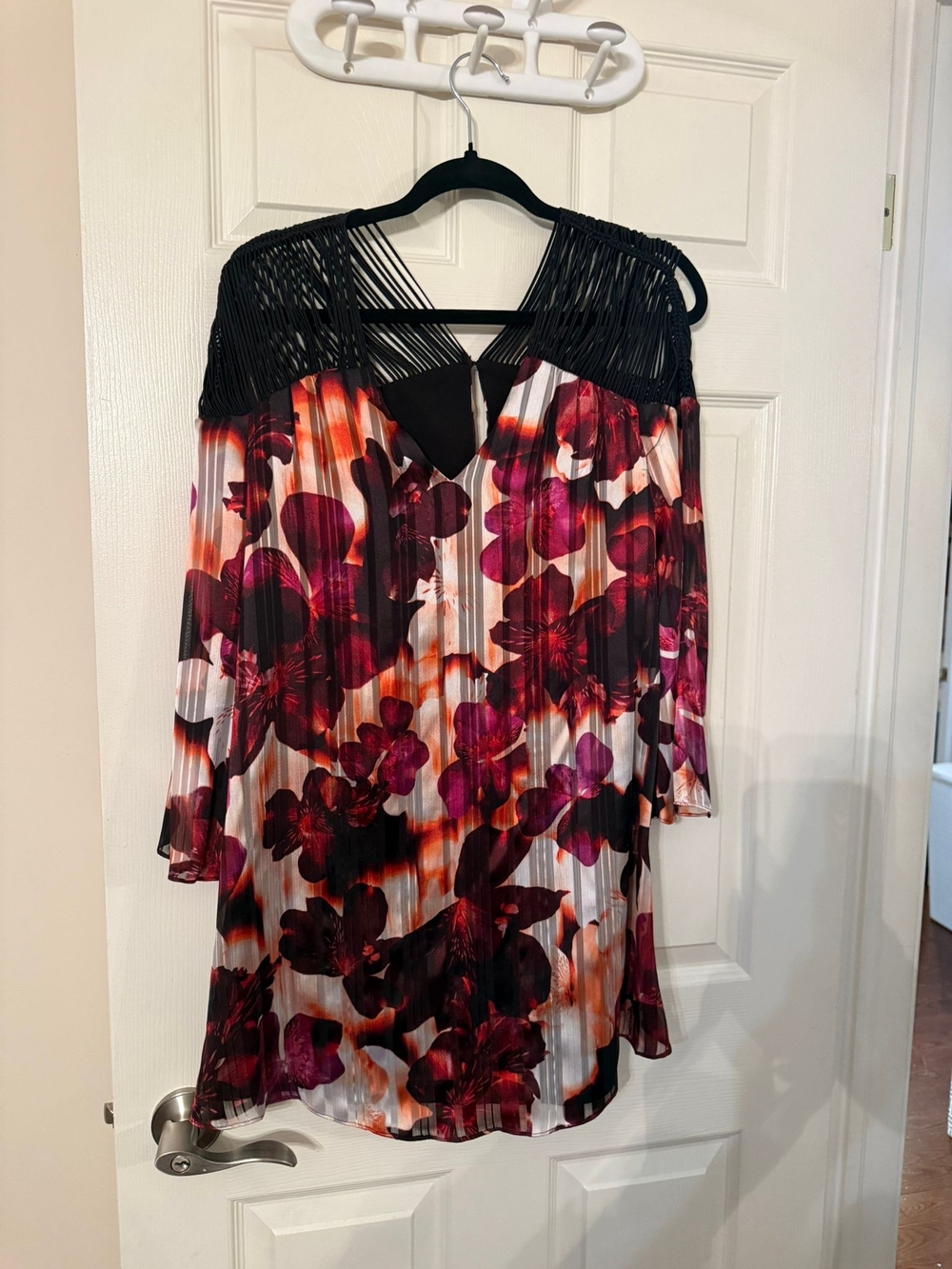 Guess Floral Pleated Tunic with Black Fringe Yoke